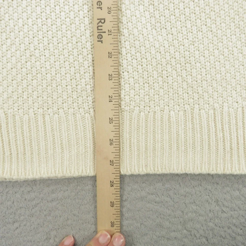 J Crew Mens Medium Cream Merino Cotton Cableknit Fisherman Sweater H4158 Ivory